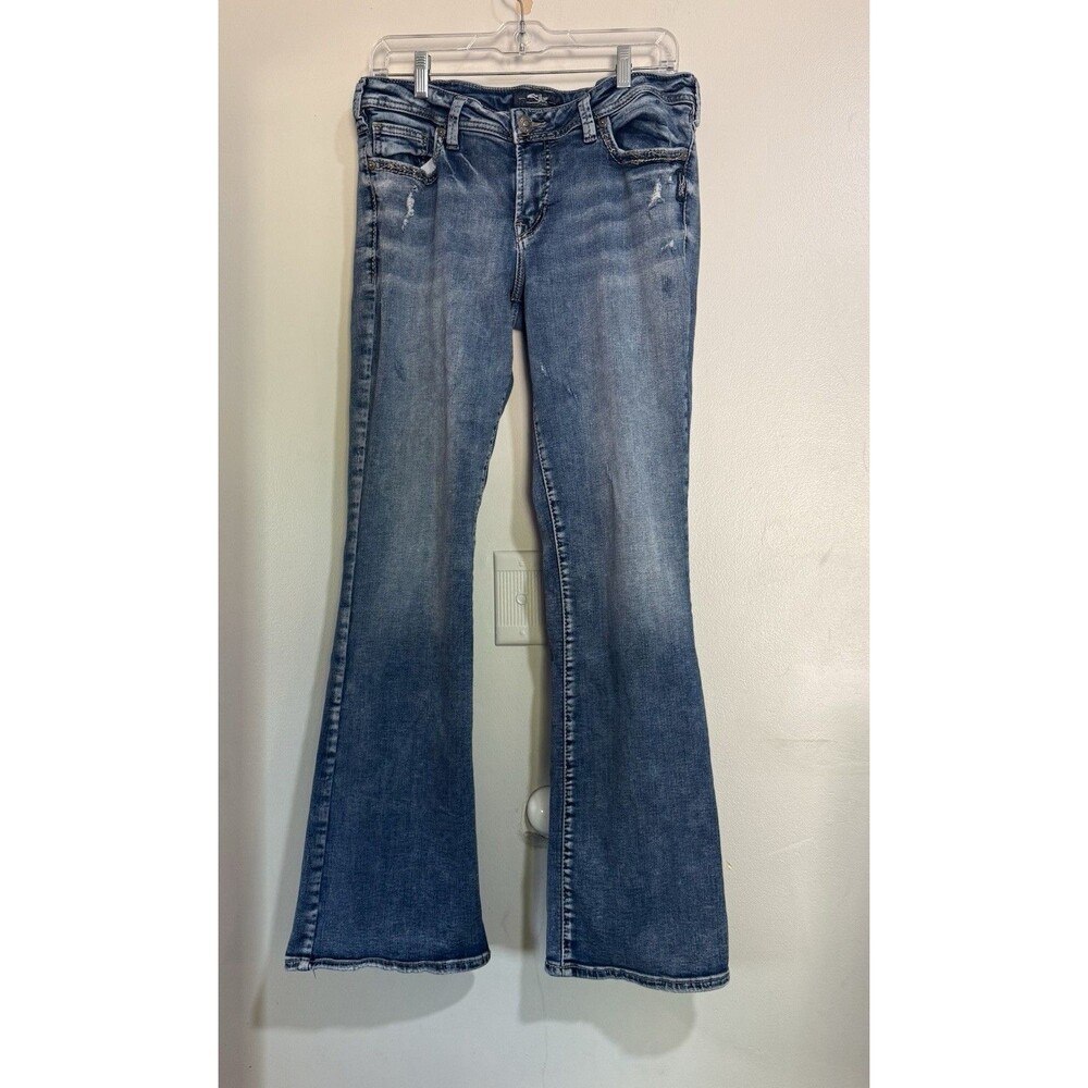 Silver Jeans Suki  Womens Size 33 X 33 Distressed Med Wash Cotton Stretch